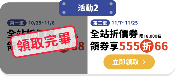 全站折價券領券  享555元折66元(第二重)