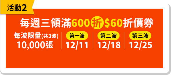 每週三領滿500折50元折價券