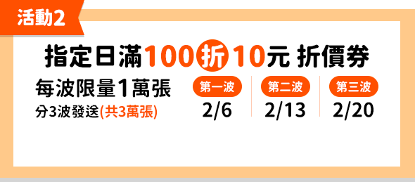 指定日滿100折10元折價券