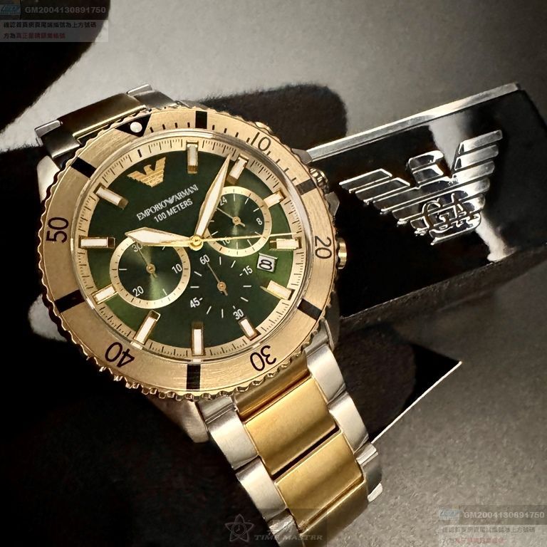 ARMANI手錶，編號AR00080，44mm金色錶殼，金銀相間錶帶款