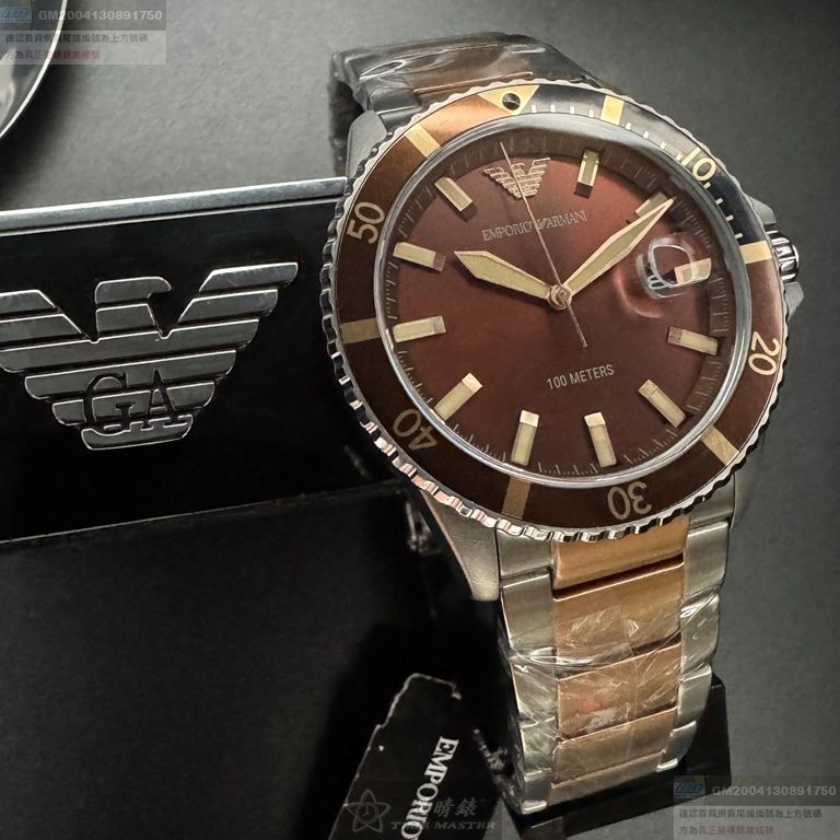 ARMANI手錶，編號AR00083，42mm古銅色錶殼，金銀相間錶帶款