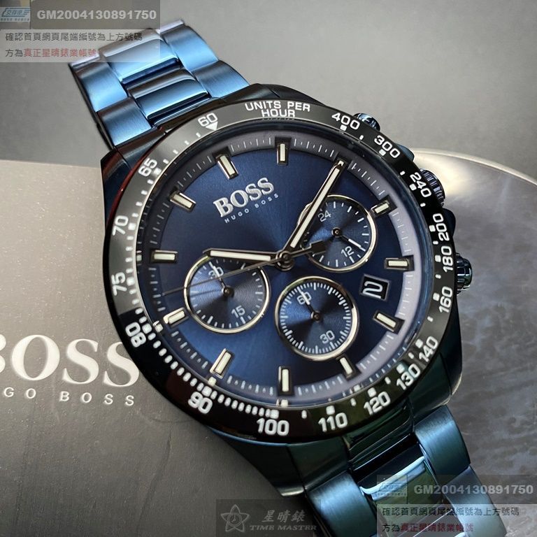 BOSS手錶，編號HB1513758，42mm寶藍錶殼，寶藍錶帶款