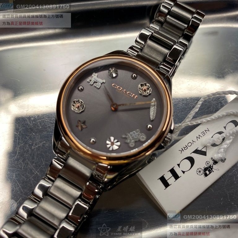 COACH手錶，編號CH00050，30mm槍灰色圓形精鋼錶殼，槍灰色簡約， 繽紛錶面，槍灰色精鋼錶帶款