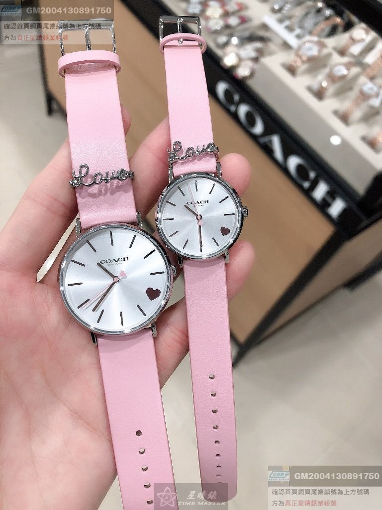 COACH手錶，編號CH00051，36mm銀錶殼，粉紅錶帶款