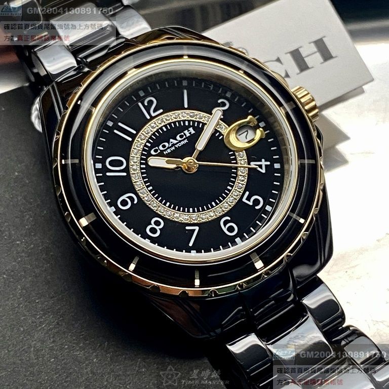 COACH手錶，編號CH00056，34mm黑錶殼，深黑色錶帶款