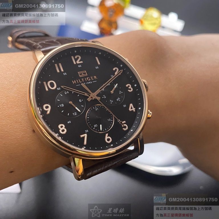 Tommy Hilfigher湯米希爾費格男女通用錶，編號TH00003，44mm玫瑰金錶殼，咖啡色錶帶款