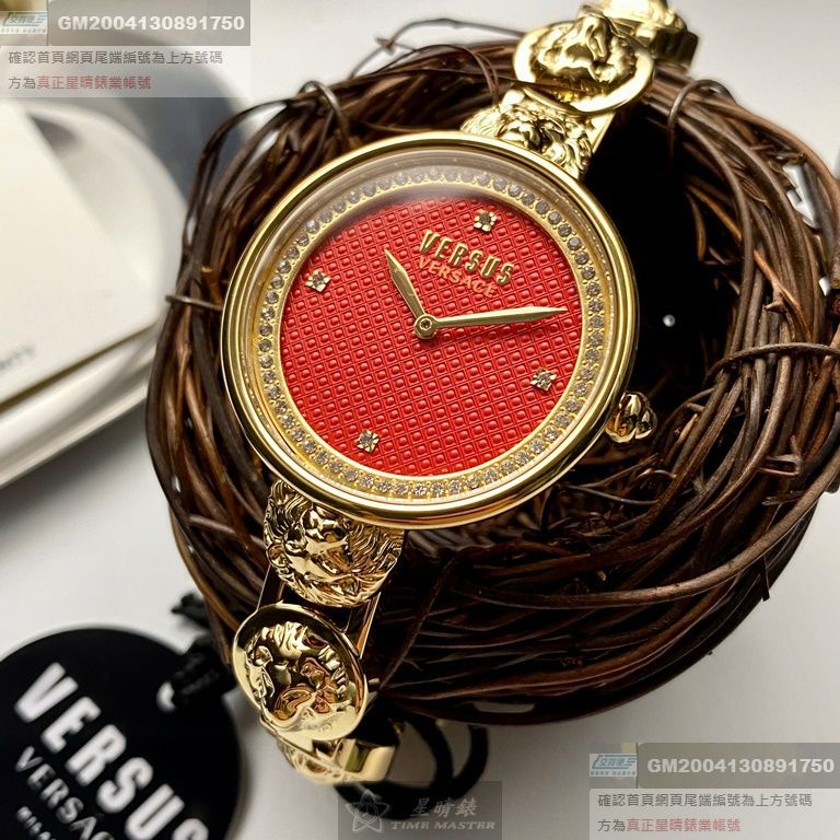 VERSUS VERSACE手錶，編號VV00090，34mm金色錶殼，金色錶帶款