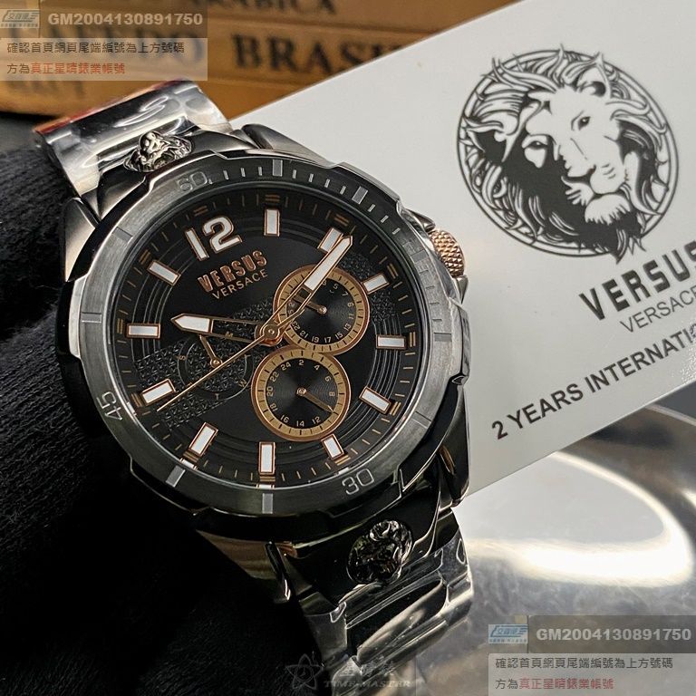 VERSUS VERSACE手錶，編號VV00036，44mm黑錶殼，深黑色錶帶款