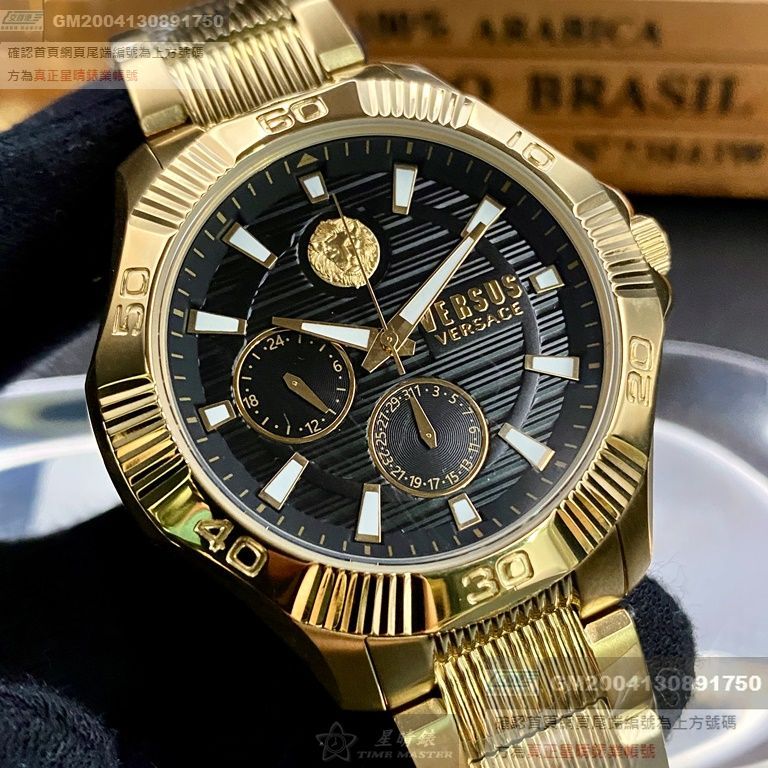 VERSUS VERSACE手錶，編號VV00112，48mm金色錶殼，金色錶帶款