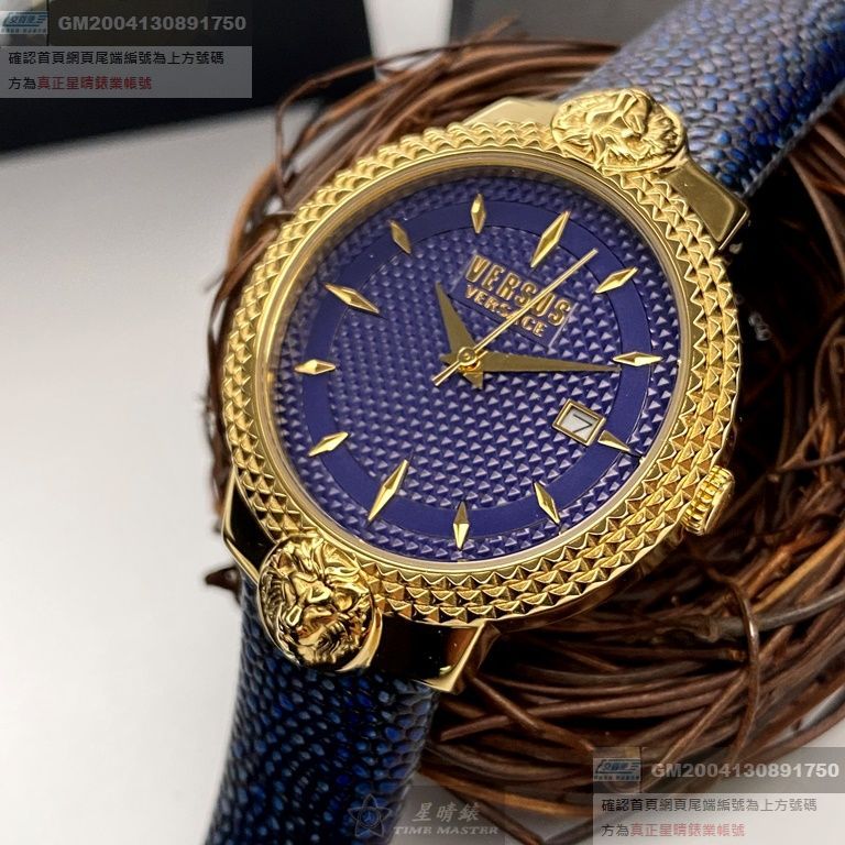 VERSUS VERSACE手錶，編號VV00311，38mm金色錶殼，寶藍錶帶款