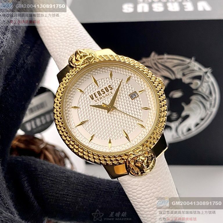 VERSUS VERSACE手錶，編號VV00117，38mm金色錶殼，白錶帶款