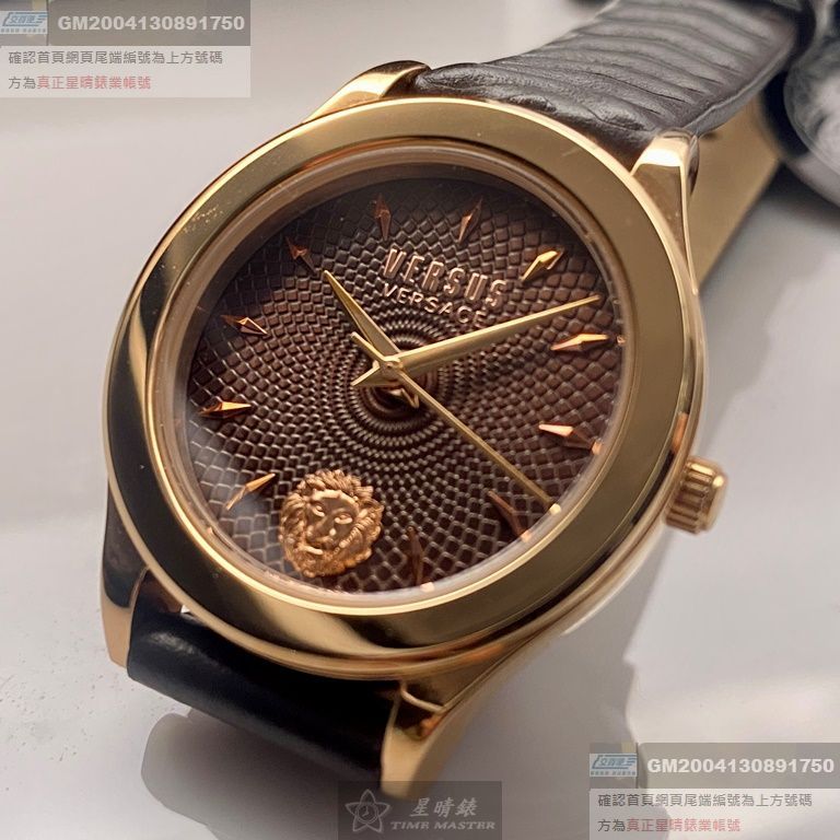 VERSUS VERSACE手錶，編號VV00323，34mm玫瑰金錶殼，咖啡色錶帶款