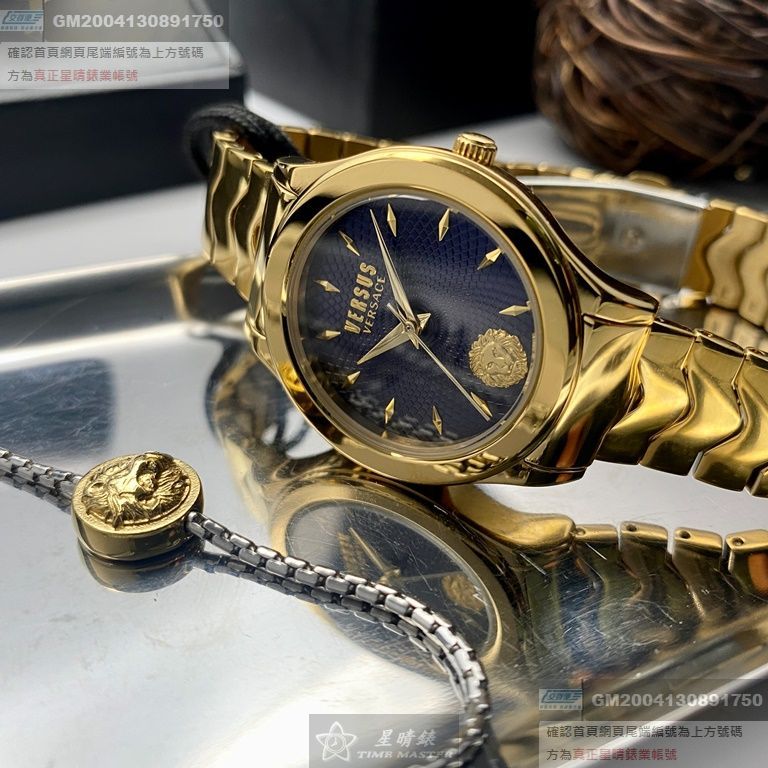 VERSUS VERSACE手錶，編號VV00331，34mm金色錶殼，金色錶帶款