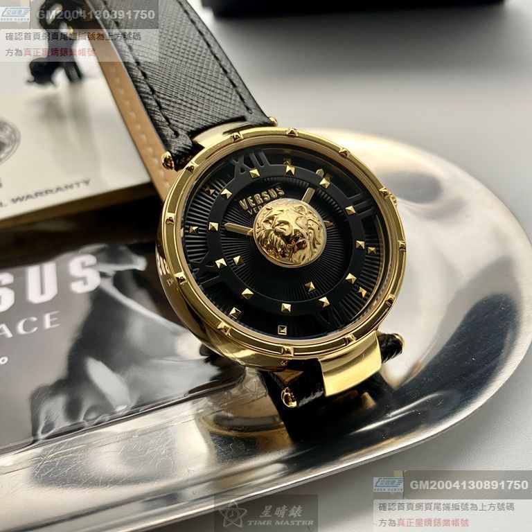 VERSUS VERSACE手錶，編號VV0149，38mm金色錶殼，深黑色錶帶款