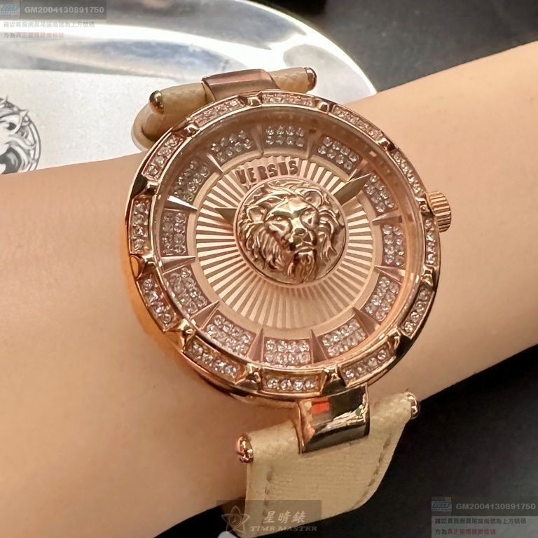 VERSUS VERSACE手錶，編號VV00396，36mm玫瑰金錶殼，米白黃錶帶款