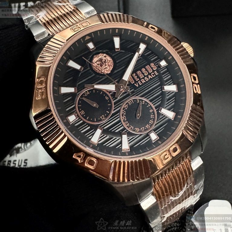 VERSUS VERSACE手錶，編號VV00397，46mm玫瑰金錶殼，金銀相間錶帶款