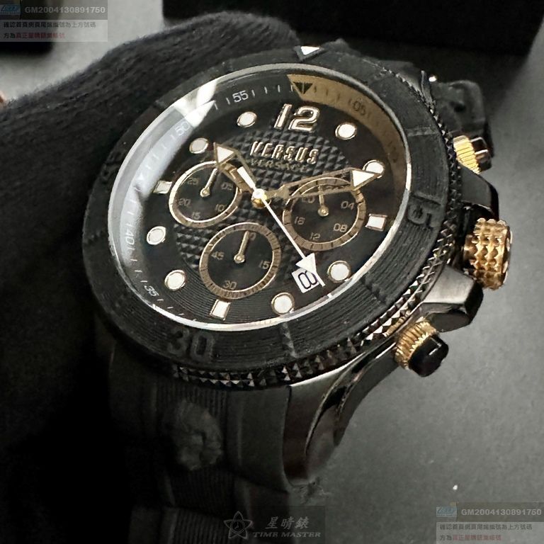 VERSUS VERSACE手錶，編號VV00401，46mm黑錶殼，深黑色錶帶款