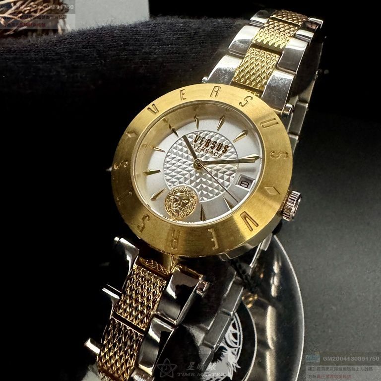VERSUS VERSACE手錶，編號VV00404，34mm金色錶殼，金銀相間錶帶款
