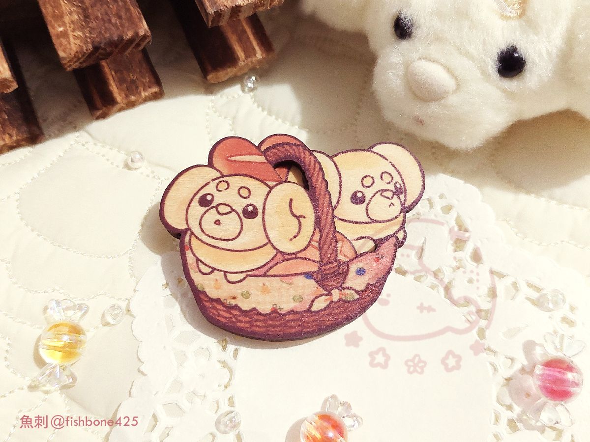 【Pokémon】香噴噴狗勾麵包 狗仔包雙層木頭別針