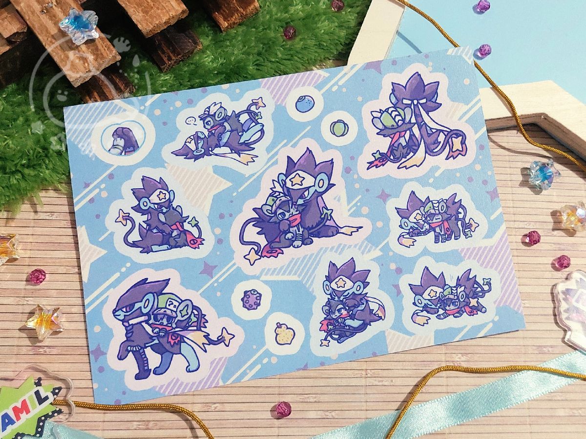 【凹凸世界×Pokémon】雷卡 倫琴貓×勒克貓 雷皇兄弟寶可夢擬貼紙組
