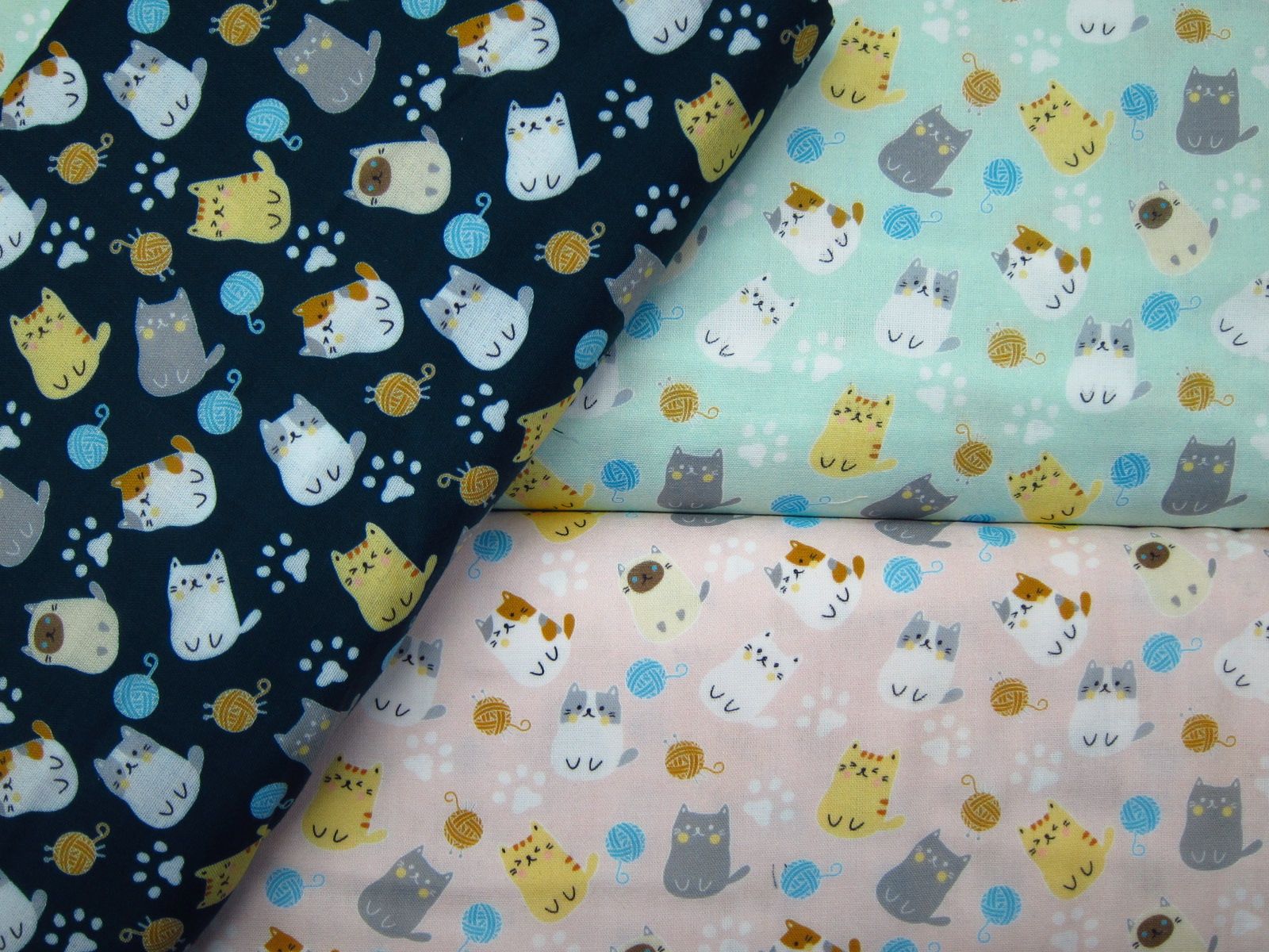 極度舒適二重紗-毛線貓-粉底、深藍底、水綠底-100%純綿、台灣製造