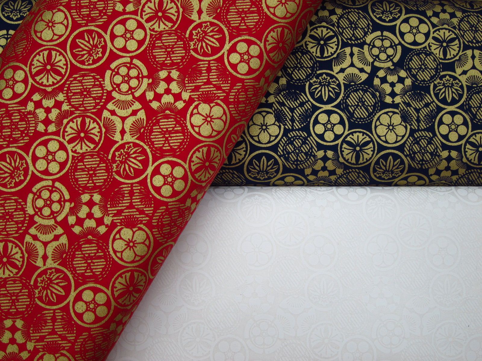 台灣製平織綿布-金蔥日本家徽-紅底、深藍底、白底-100%純綿、台灣製造
