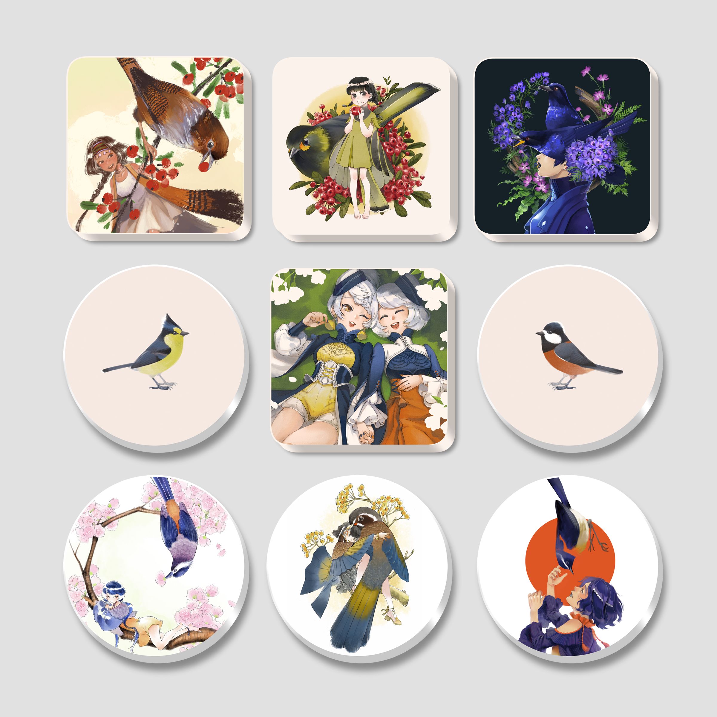 台灣鳥擬人：陶瓷吸水杯墊