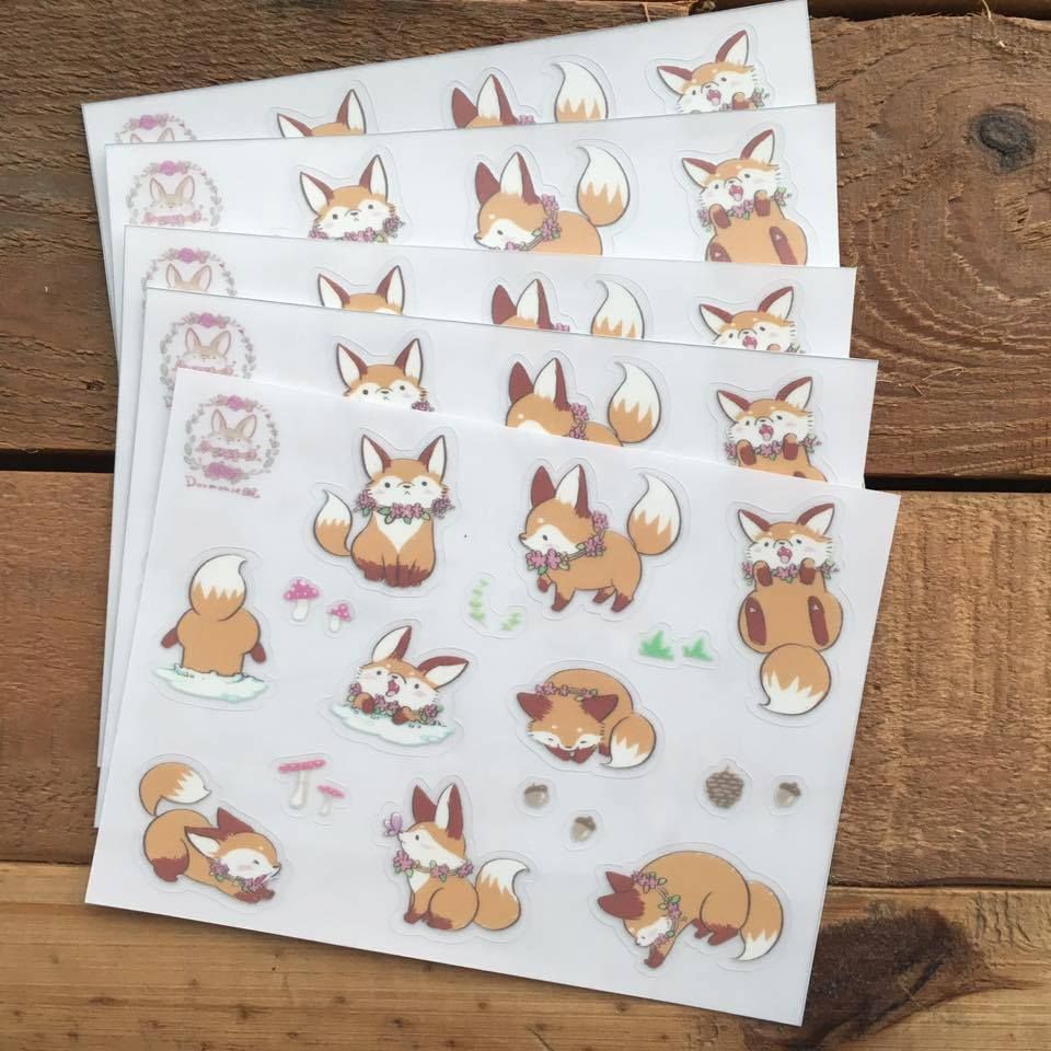 【狐狸】透明白墨貼紙