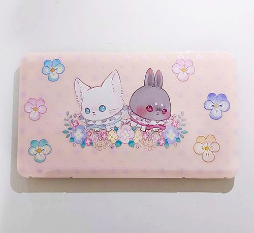 【香堇花卉黑兔白貓】粉色口罩盒