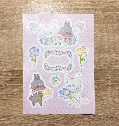 【香堇花卉黑兔白貓】和紙貼紙