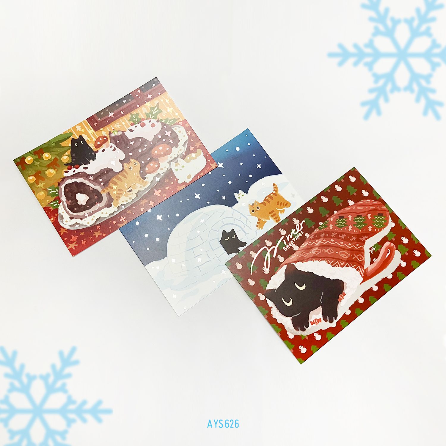 【現貨】聖誕貓貓燙銀明信片