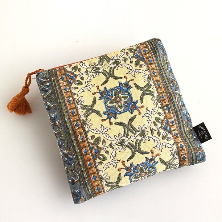 印度製 手工木版印染流蘇化妝包/收納包