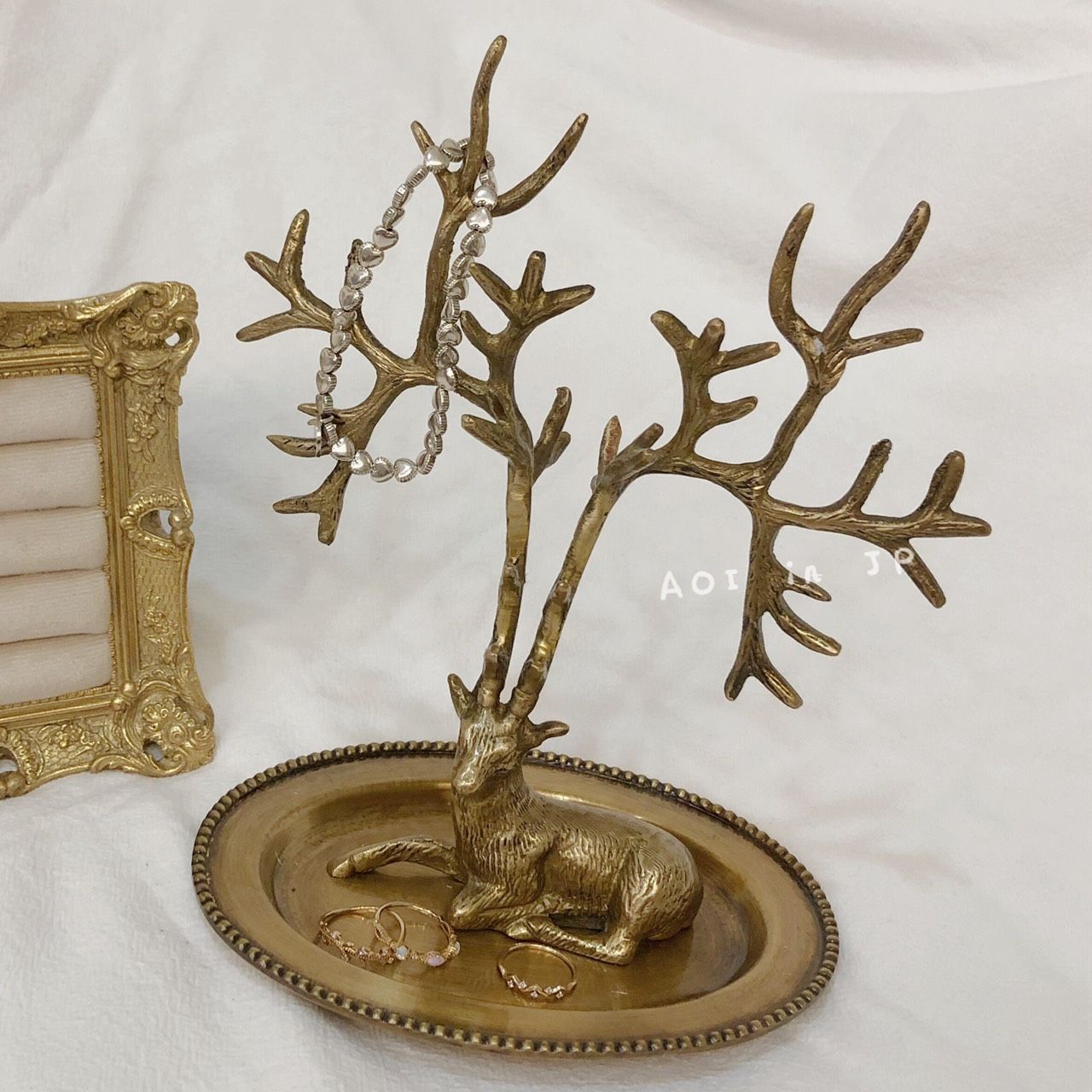 印度製 鹿角造型黃銅立體飾品盤