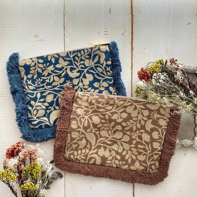 （特價）印度製 手工木板染色印花流蘇化妝包