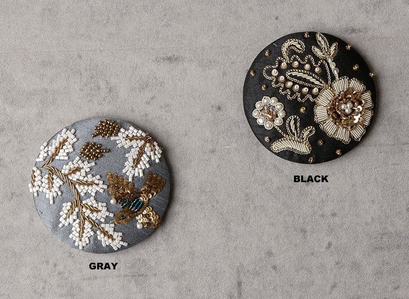 印度製手工刺繡珠珠花草小圓鏡