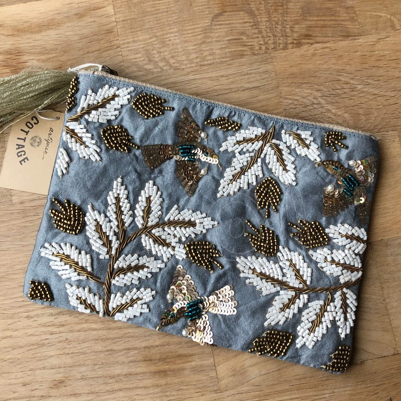 新款 印度製 花草造型手工珠珠收納包