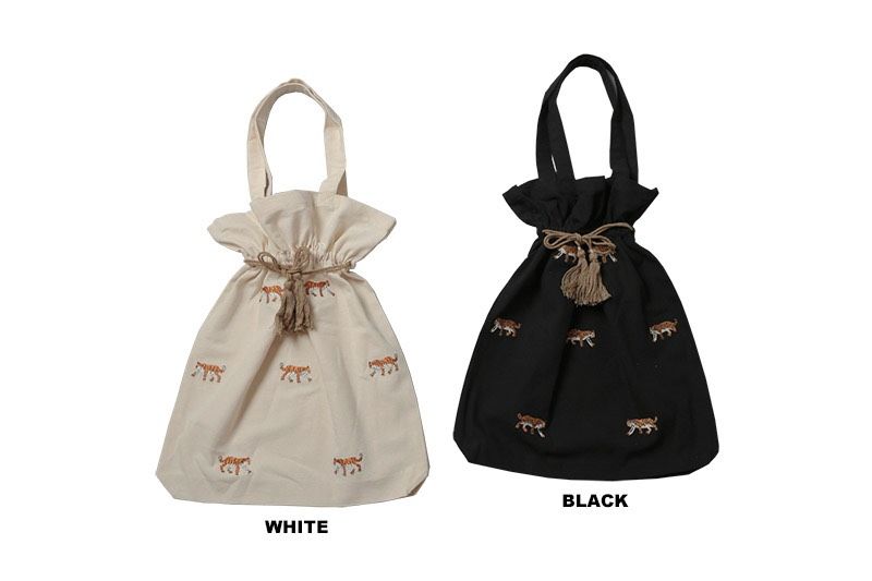 印度製 花豹/老虎刺繡束口包 可肩背