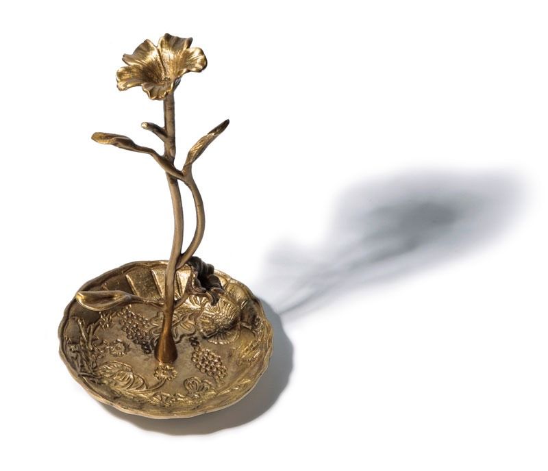 印度製 花朵造型黃銅立體飾品盤