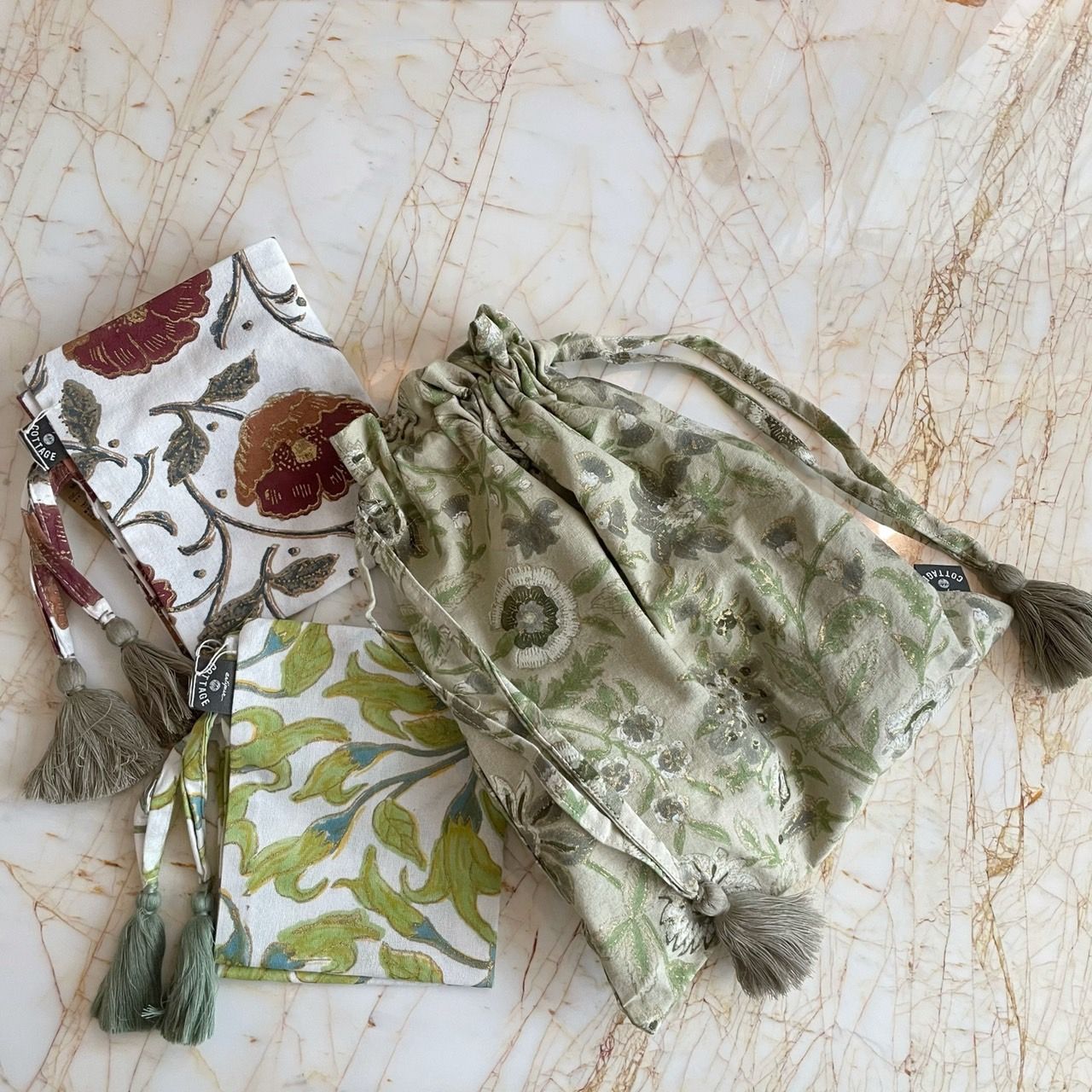 優惠 印度製 實用木版印刷流蘇束口袋