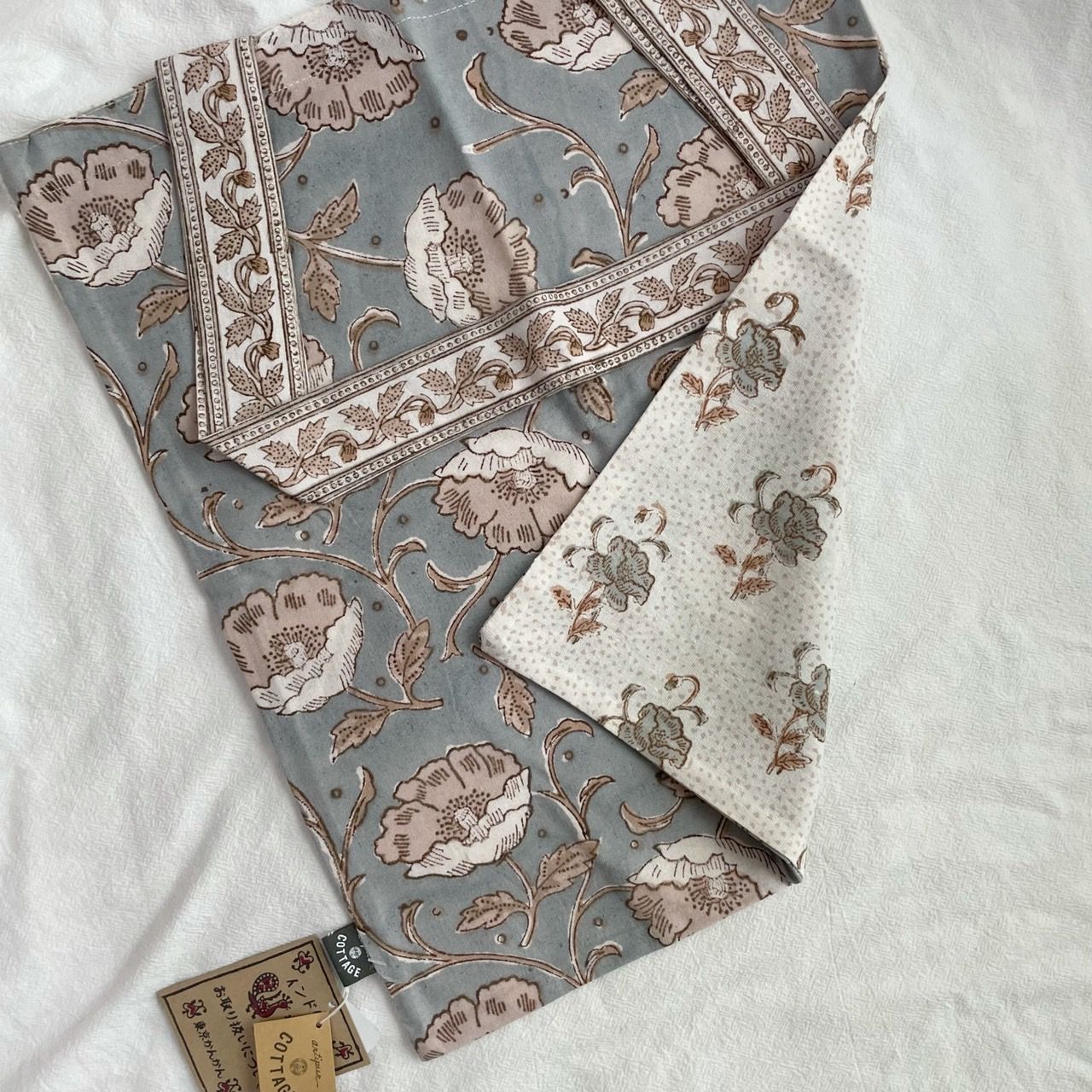 印度製 木版印花雙面拼色托特包 （長形）