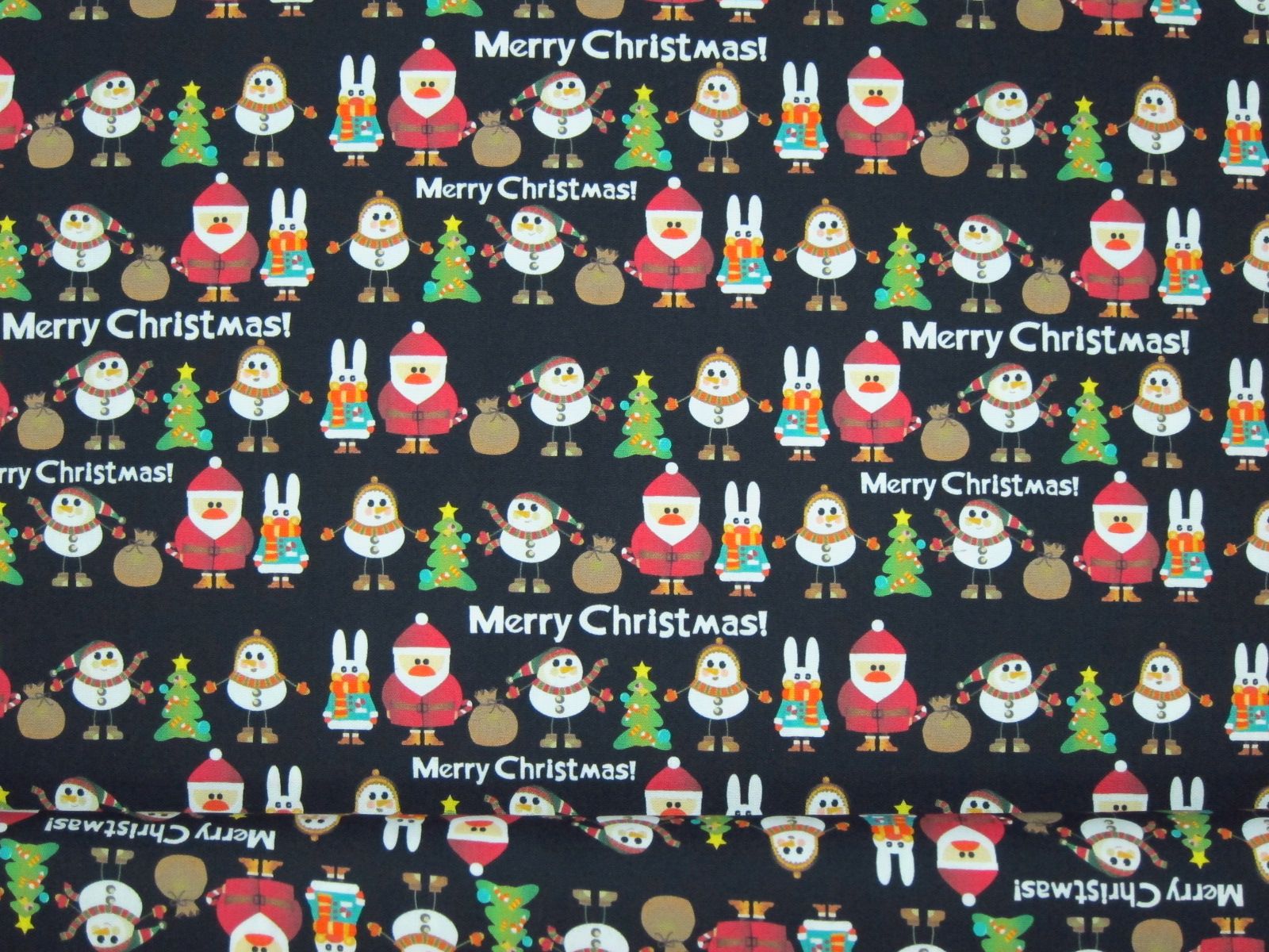 台灣製數位印刷平織綿布-可愛聖誕節-黑底-100%純綿、台灣製造
