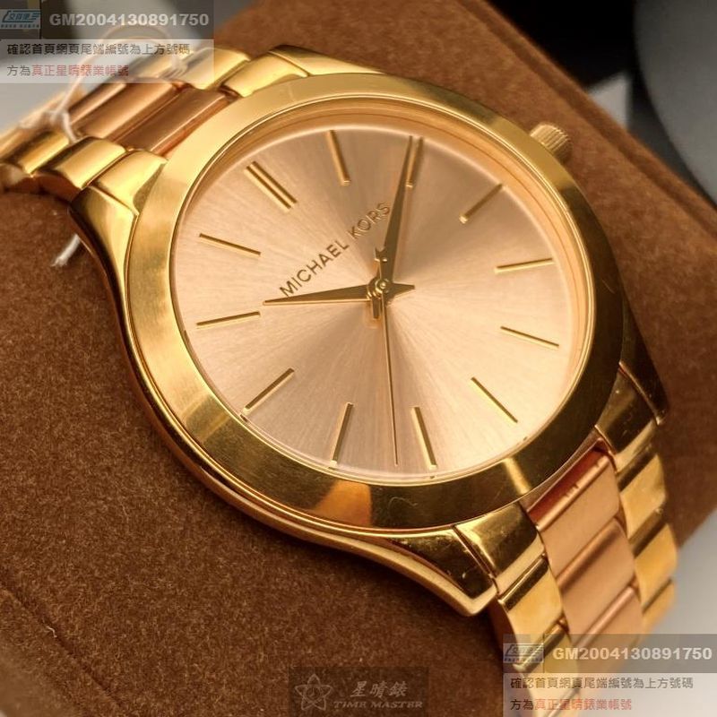 MK邁克科爾斯女錶,編號MK3493,42mm金色圓形精鋼錶殼,玫瑰金色簡約錶面,金色, 玫瑰金色精鋼錶帶款