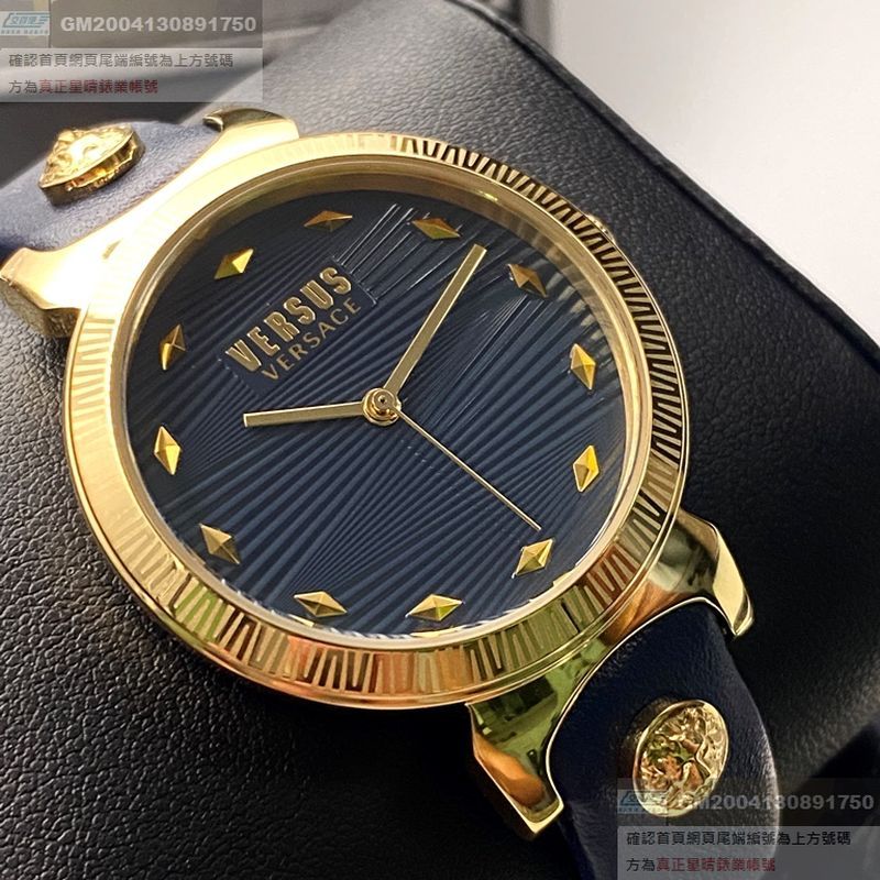 VERSUS VERSACE凡賽斯女錶,編號VV00006,36mm金色錶殼,寶藍錶帶款