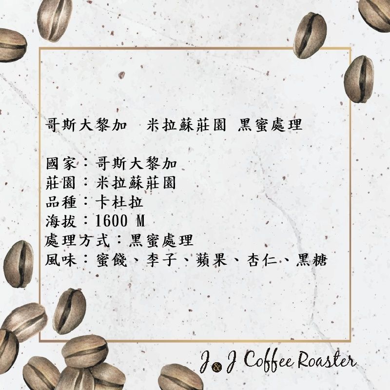 哥斯大黎加 米拉蘇莊園 黑蜜處理