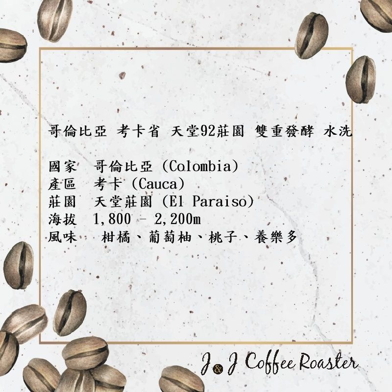 哥倫比亞 考卡 天堂 92 莊園 雙重發酵 水洗
