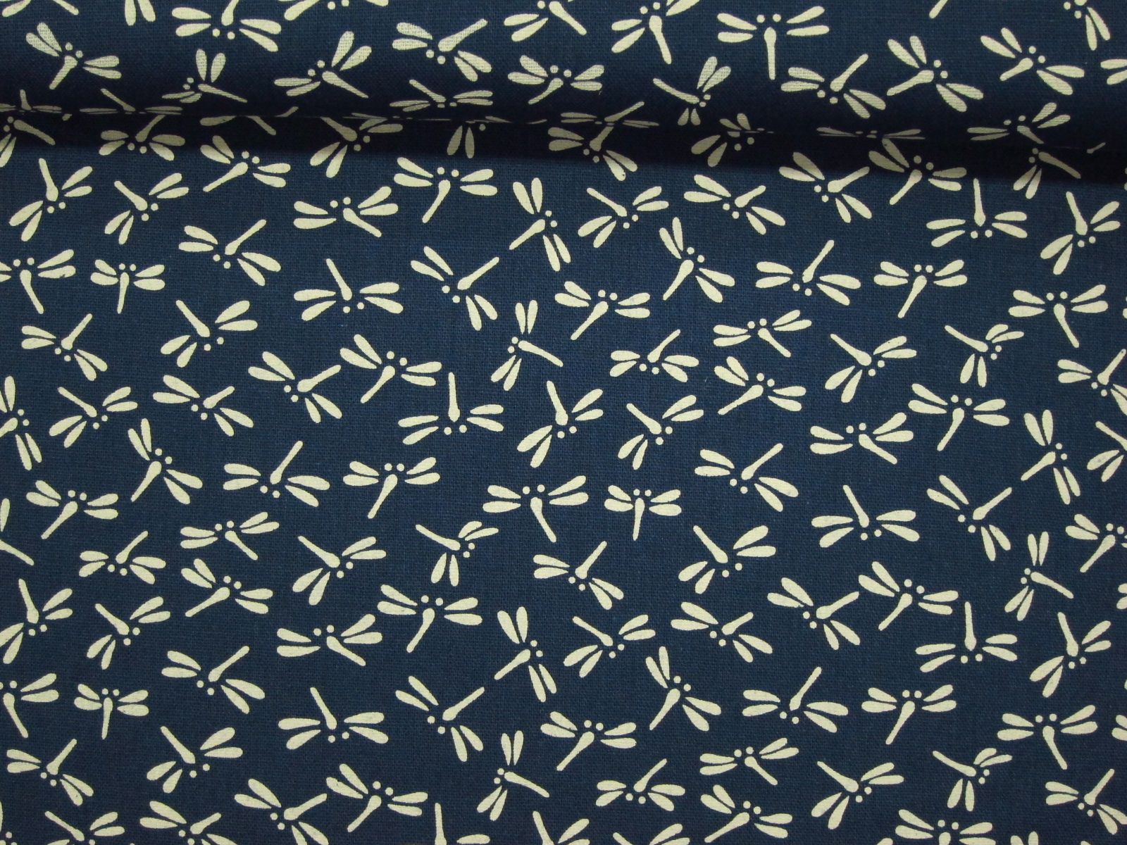 台灣製拔染印花古布-蜻蜓之舞-深藍底-100%純綿、台灣製造