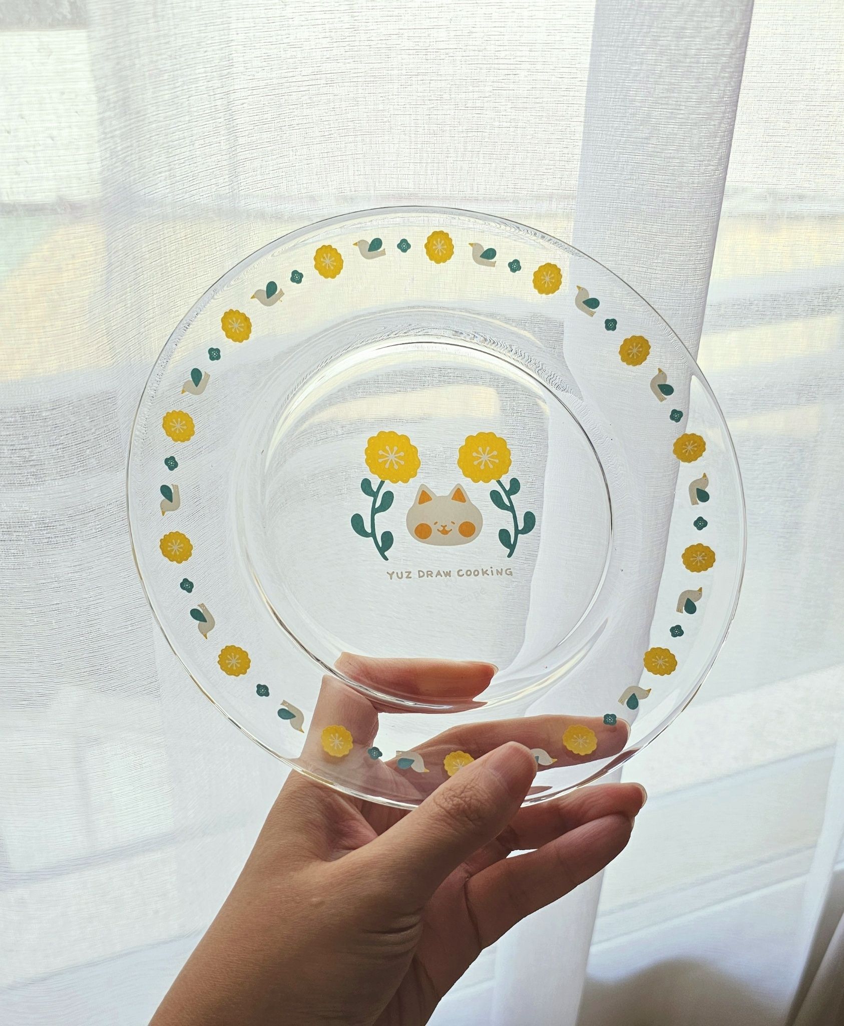 12月新品🌼芽米貓小雛菊透明玻璃盤🌼隨盤贈小鳥稍來的信-插畫小卡