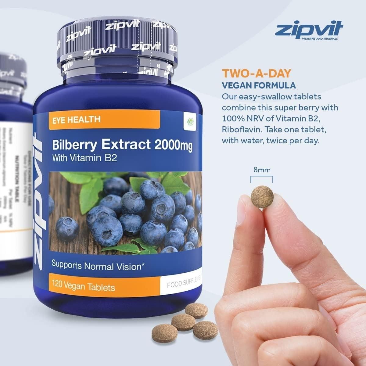 Zipvit 添加維生素 B2 的歐洲藍莓2000 毫克，120 粒純素錠。維持正常視力