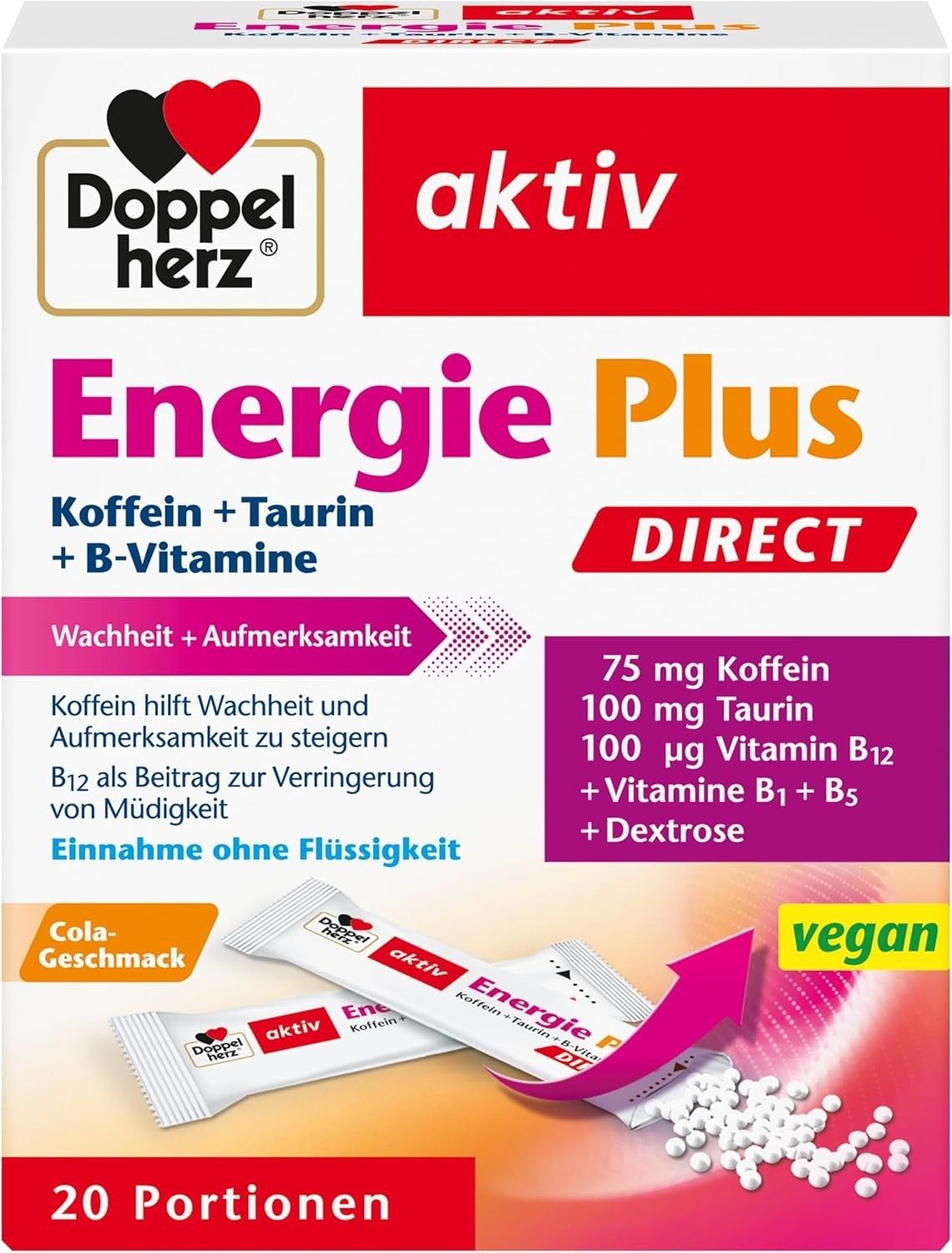 Doppelherz 雙心能量粉包，快速解除愛睏的狀態 咖啡因＋牛磺酸＋維生素B群｜20小包