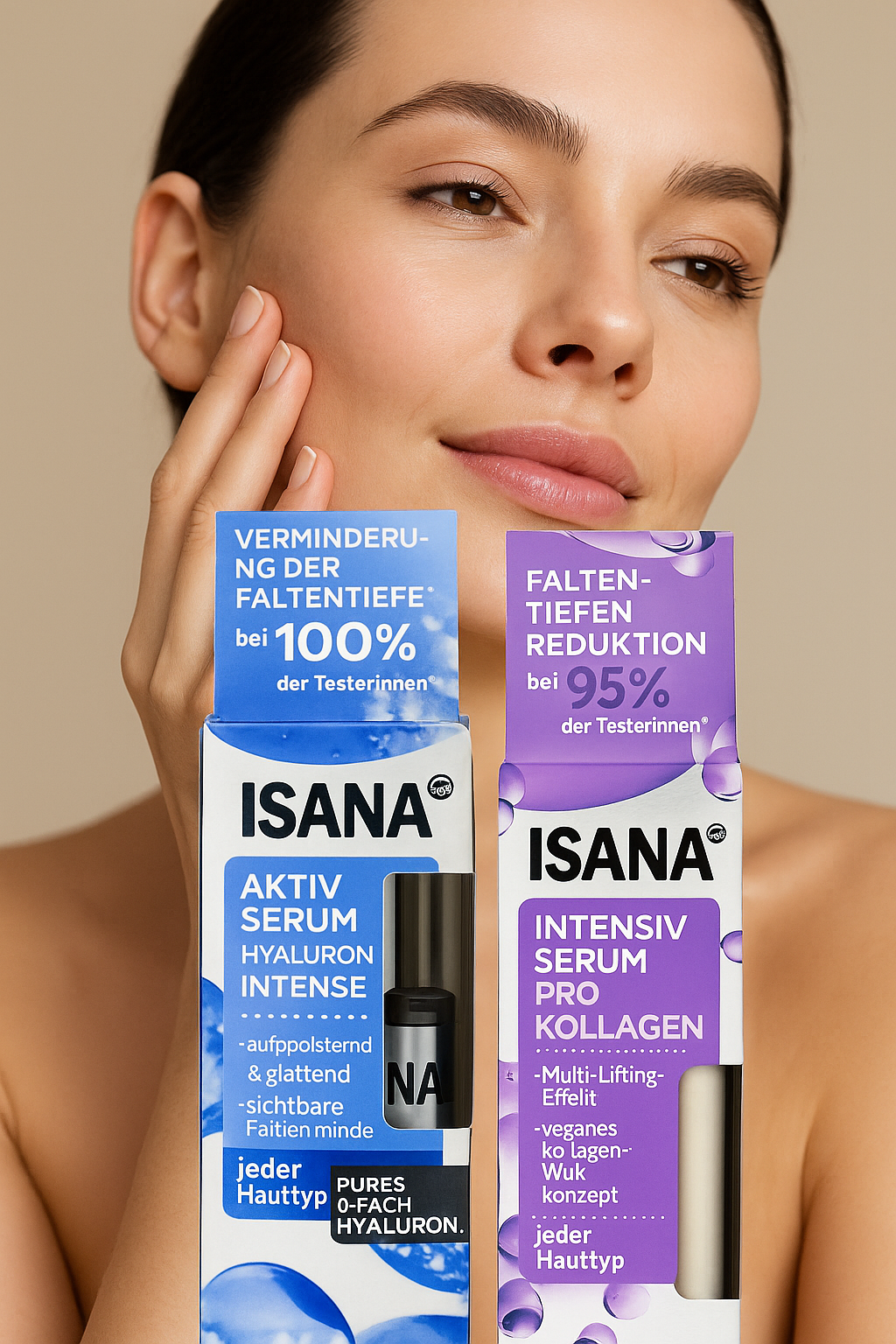 ISANA 1.玻尿酸密集保濕精華（深層補水 × 長效保濕，減少細紋） 2.高效膠原緊緻精華（多重拉提 × 緊緻抗老）